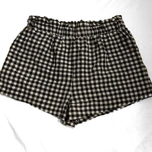 Women's Casual Elastic High Waist Frill Trim Shorts with Pocket Gingham Medium
